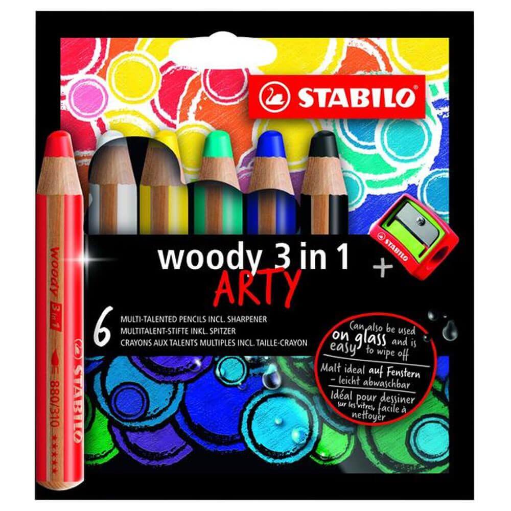Stabilo 6 Woody 3 In 1 Arty Card Wallet and Sharpener